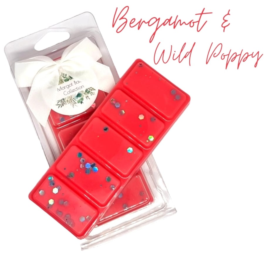 Bergamot & Wild Poppy  Wax Melts UK  50G  Luxury  Natural  Highly Scented