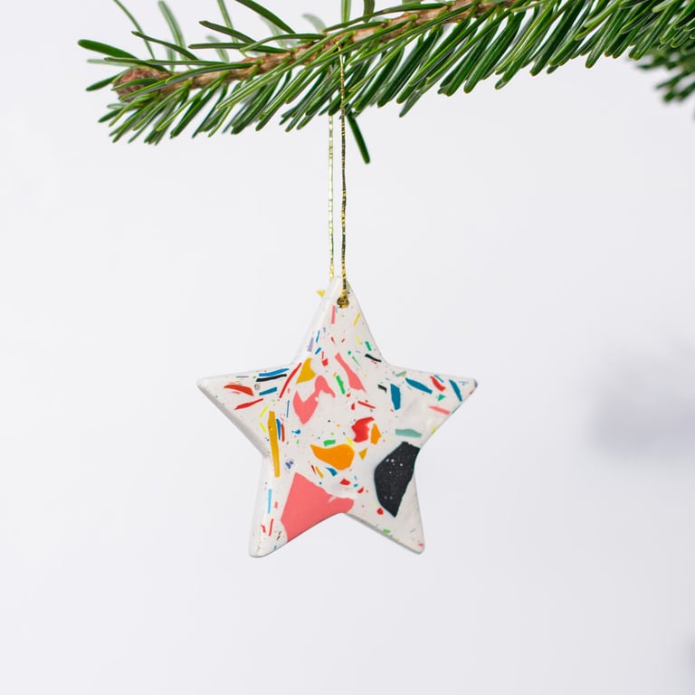 Star Terrazzo Christmas Ornament S, Rainbow Eco Decoration Sustainable Xmas Gift