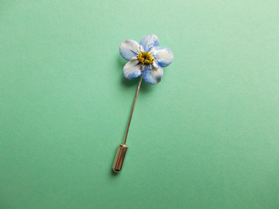 Delicate Blue FORGET-ME-NOT PIN Wedding Lapel Flower Brooch HANDMADE HANDPAINTED