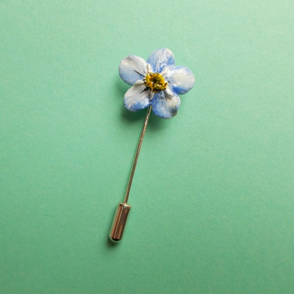 Delicate Blue FORGET-ME-NOT PIN Wedding Lapel Flower Brooch HANDMADE HANDPAINTED