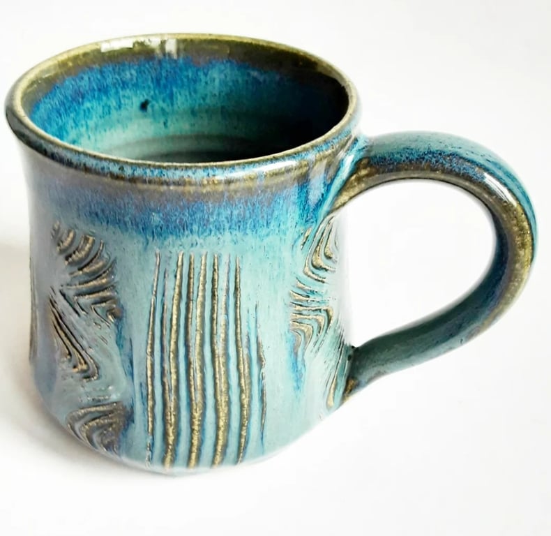 Blue Glazed Mug - Hand Thrown Stoneware Ceramic Mug 