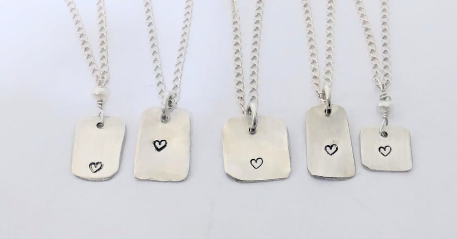 Heart Necklace, Sterling Silver, Hand Stamped