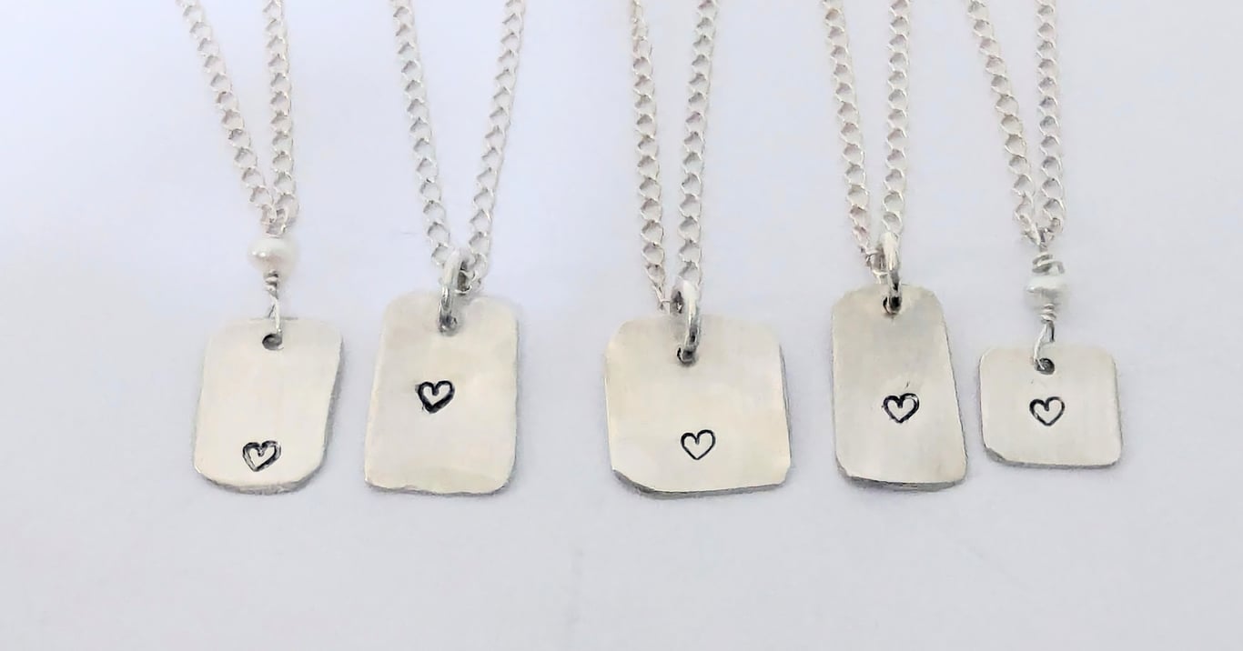 Heart Necklace, Sterling Silver, Hand Stamped