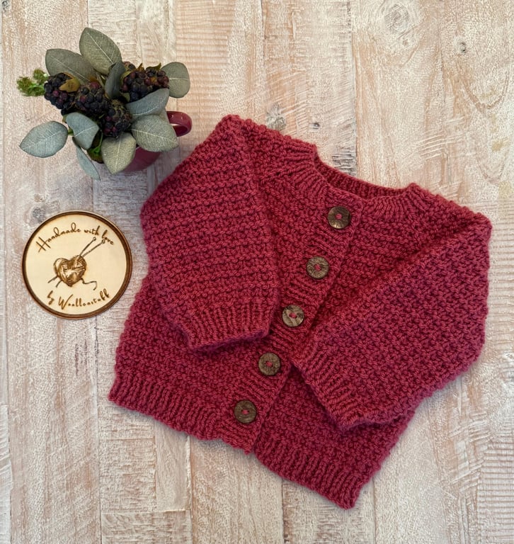 25% OFF Sample Sale Handknitted Skylar Aran Baby Cardigan - 3-6 months.