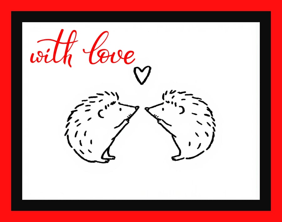 Fun With Love Hedgehog Line Drawing Greeting Card A5 Size 