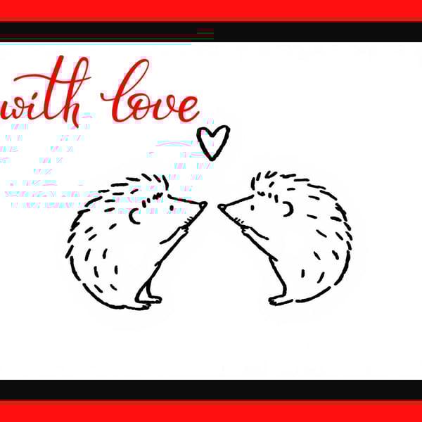 Fun With Love Hedgehog Line Drawing Greeting Card A5 Size 