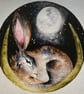 Whimsical Resting Hare Rabbit under Full Moon Watercolour Print - Image 1