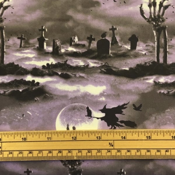 Fat Quarter Glow In The Dark Hocus Pocus Spooky Graveyard Cotton Quilting Fabric