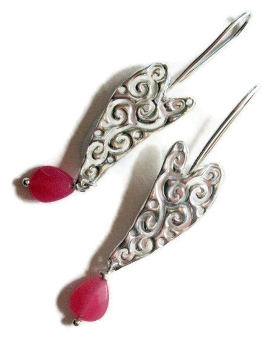 Heart earrings, sterling silver.