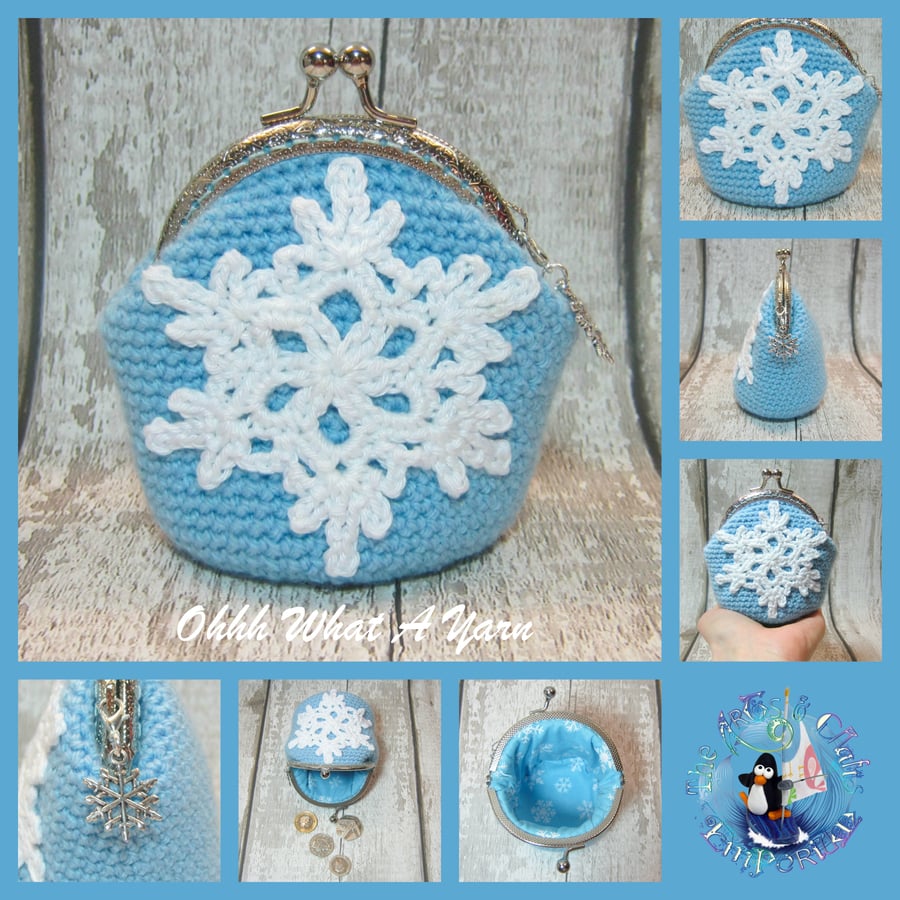 Crochet, crocheted snowflake coin purse
