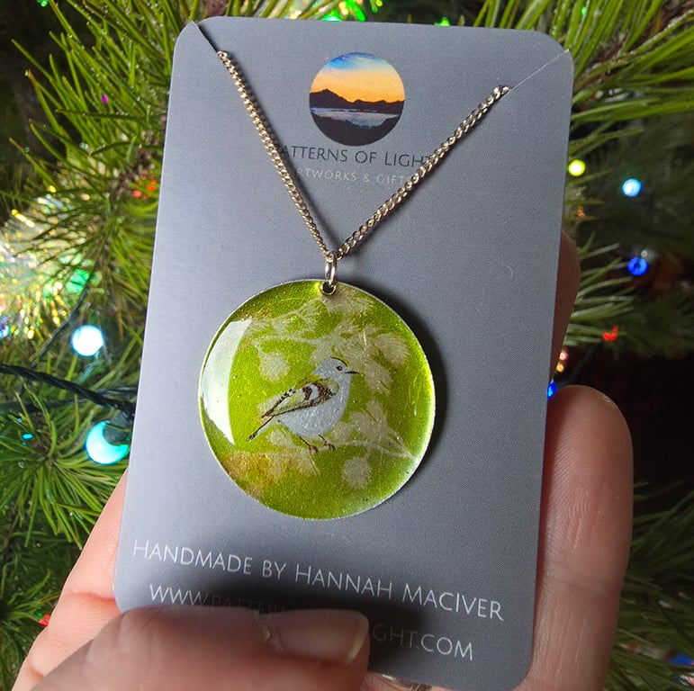 Goldcrest in Pine Aluminium Pendant 