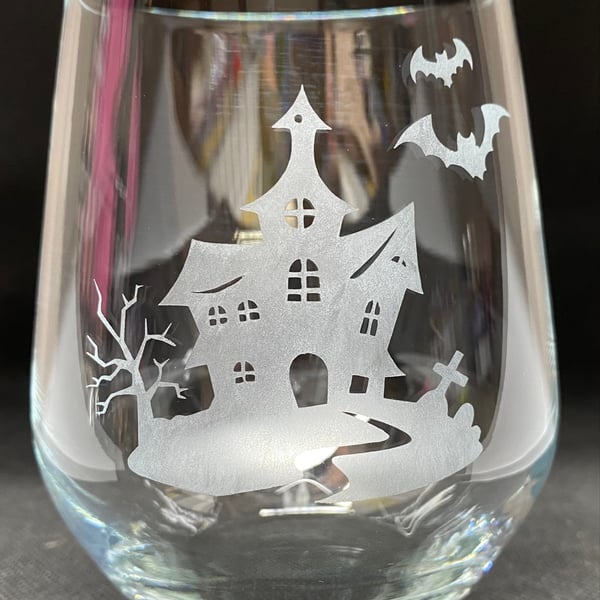 Hand Etched Glass, Haunted House
