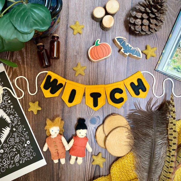Witch Magic School Yellow & Black House Colours Mini Bunting Garland