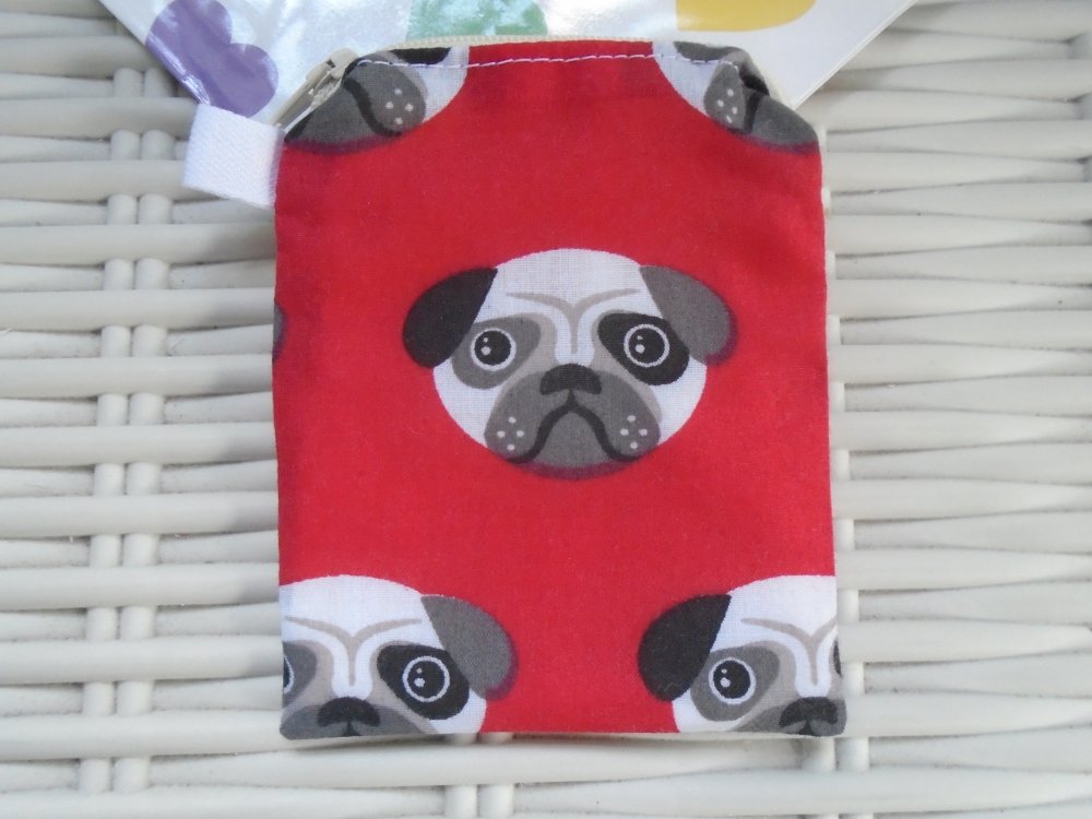 Red Pug Coin Purse or Card Holder 