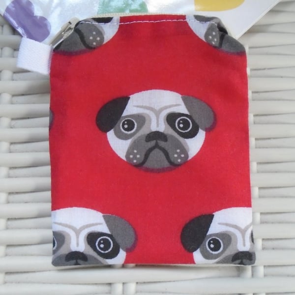 Red Pug Coin Purse or Card Holder 