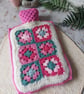 Crochet Hot Water Bottle Cover Pink & Cream