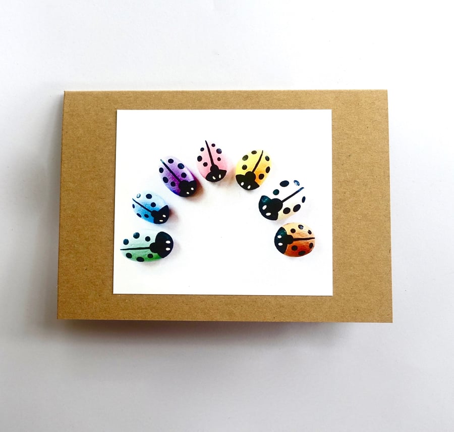 Rainbow Ladybirds Card - READY TO SHIP