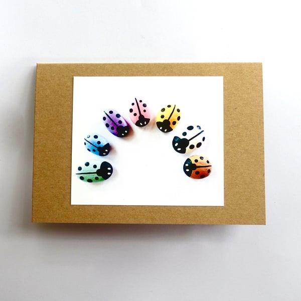 Rainbow Ladybirds Card - READY TO SHIP