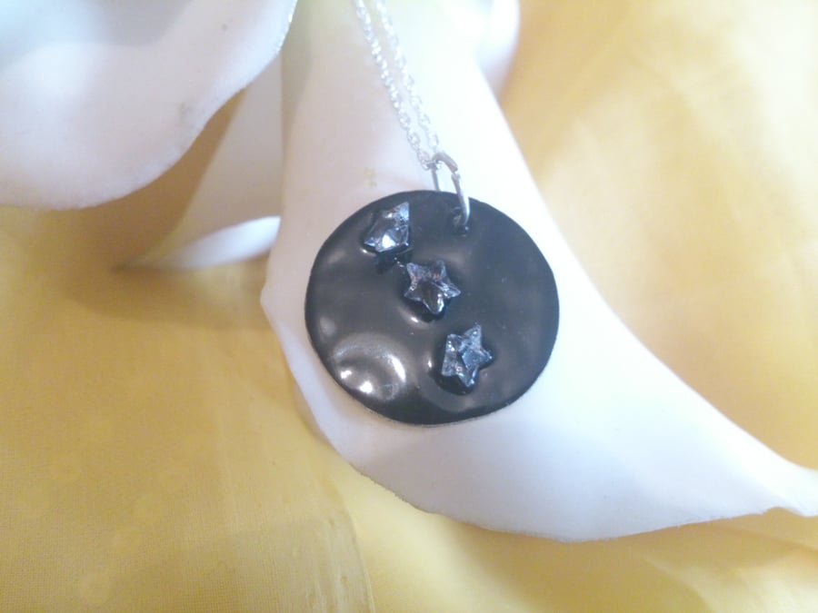 Black enamel and star sterling silver necklace