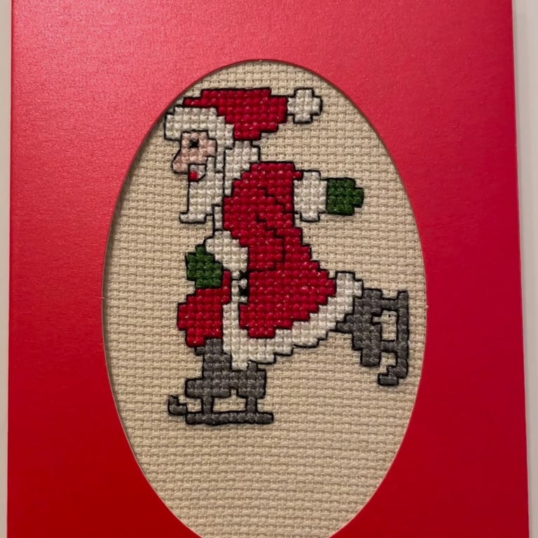 Handmade Christmas Greetings Card with Envelope - Cross Stitch