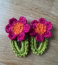 Handmade Crochet Flower Hair Clips – Set of 2 – Fuchsia & Orange