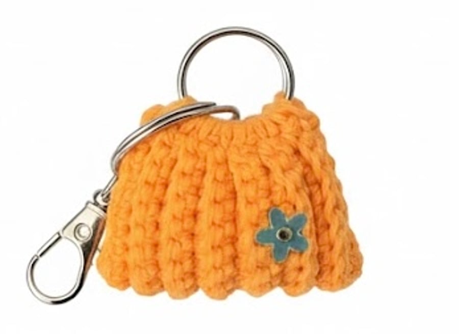Mini crochet purse keychain, colourful bag charm