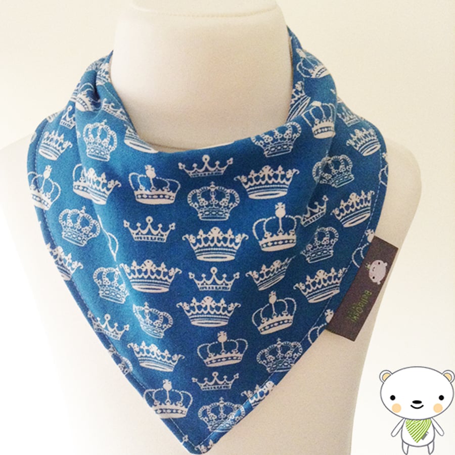 Handmade Baby Bandana Dribble Bib BLUE CROWNS fabric Perfect Gift 4 your Prince