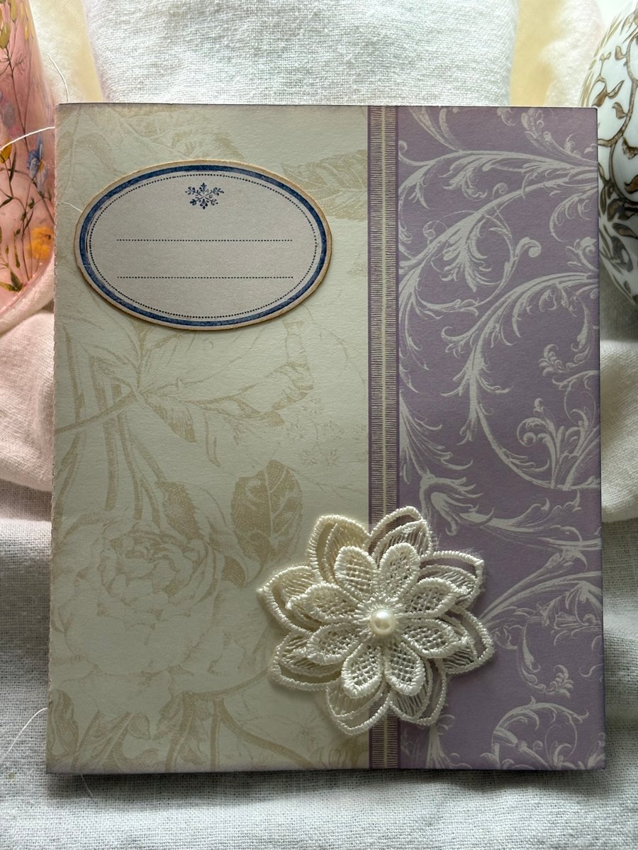 Handmade Vintage Floral Notebook - Lavender & Cream Tea Dyed Pages