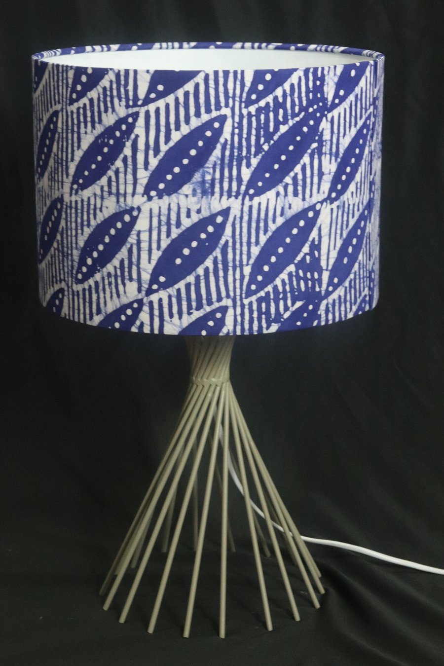 Blue handmade batik African print inspired fabric drum 30cm lampshade