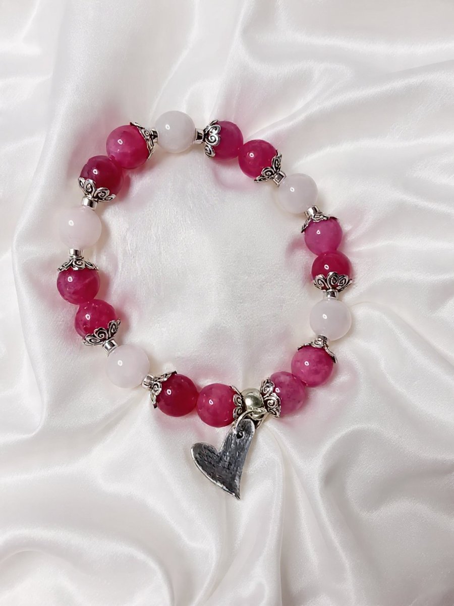 Strawberry & Rose Quartz with Sterling Bracelet