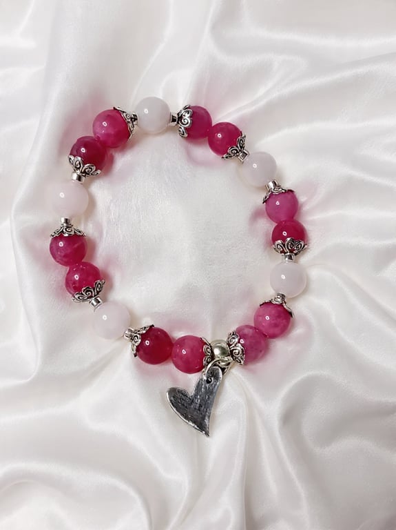 Strawberry & Rose Quartz with Sterling Bracelet
