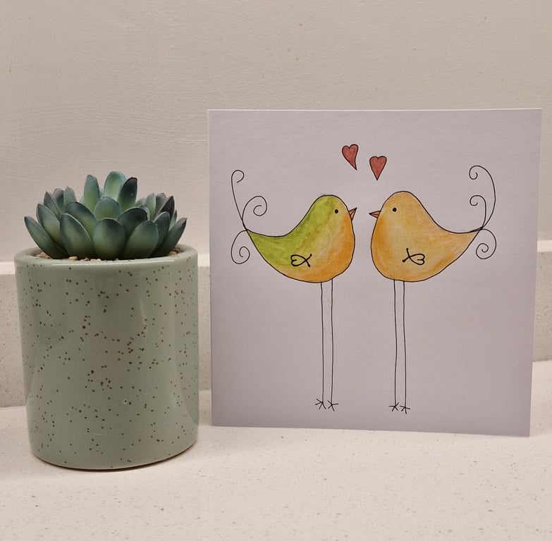 Cute birds card love Valentine's birthday anniversary engagement watercolour