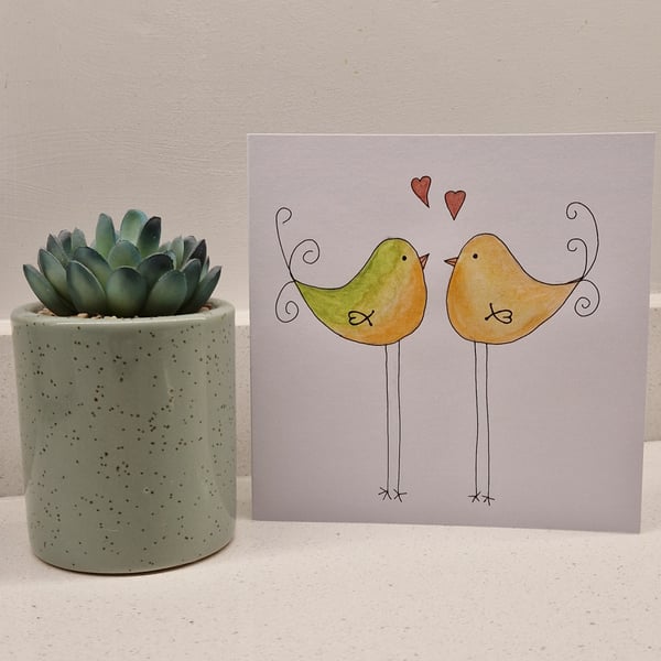 Cute birds card love Valentine's birthday anniversary engagement watercolour