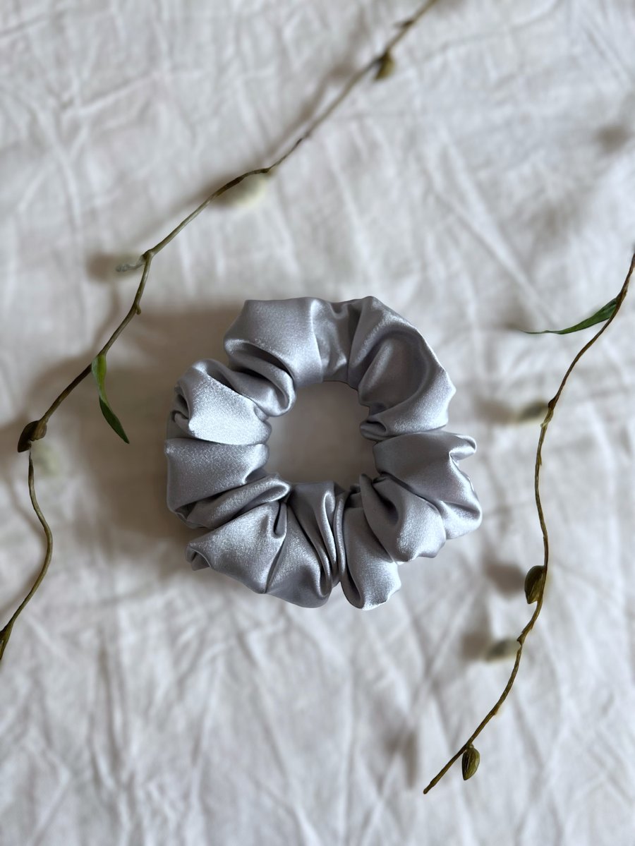 Silver Satin Scrunchie - Large