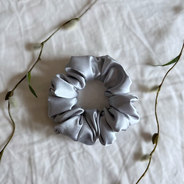 Silver Satin Scrunchie - Large