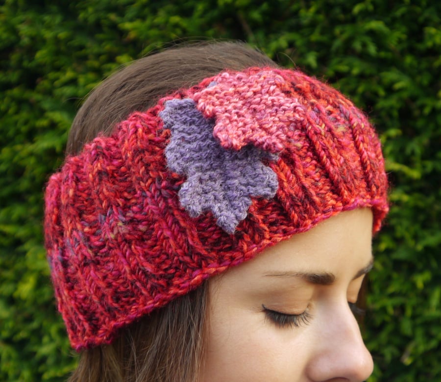 Red Headband with Oak Leaves