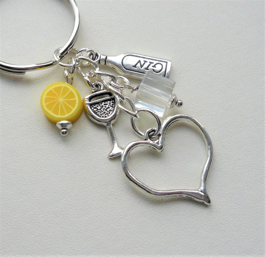 Gin and Tonic Ice and a Slice Keyring Bag Charm Clear  Yellow  Silver   KCJ2302