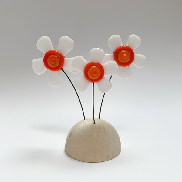Fused Glass Happy Hippy Flowers (White2) - Handmade Fused Glass Sculpture