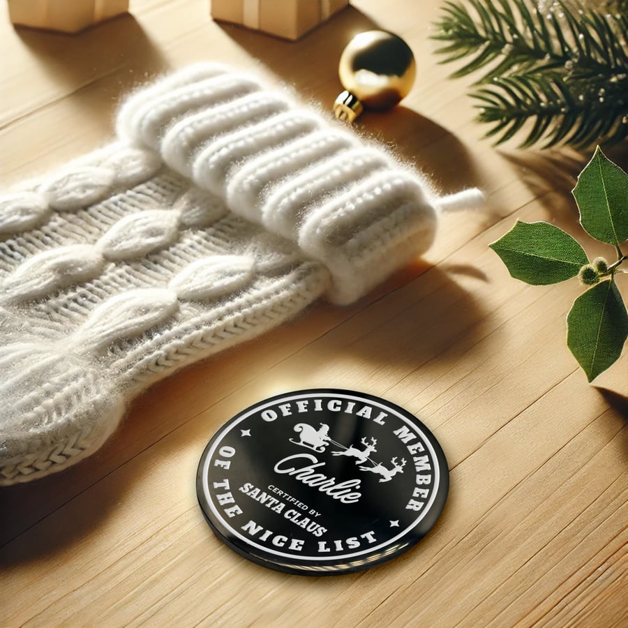 Nice List - Sleigh: Personalised Nice List Member Christmas Coin Token Gift