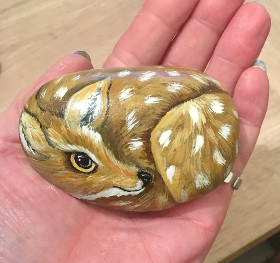 Deer hand painted pebble garden rock art wildlife stone portrait 