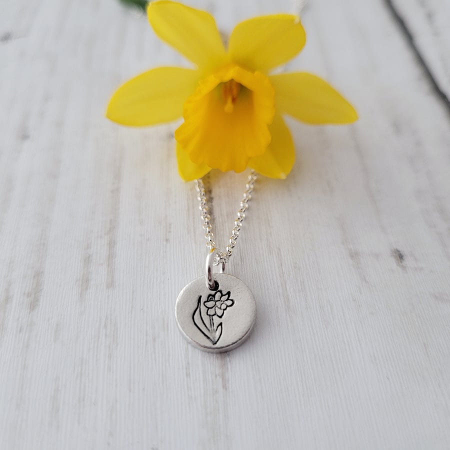 Daffodil Necklace Sterling Silver March Birth Flower