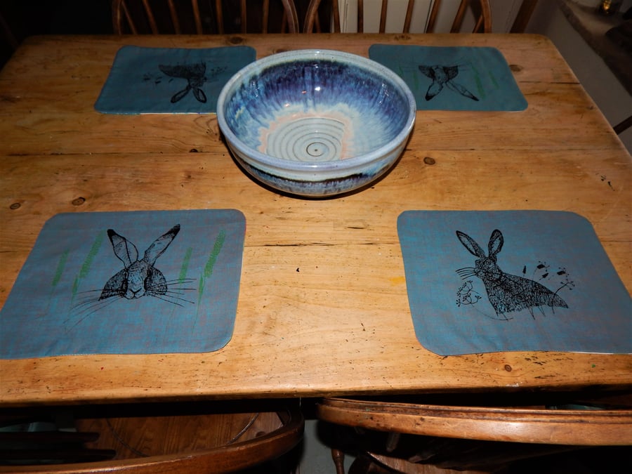 Hare - 4 Screen printed table mats 31 cm by 24 cm