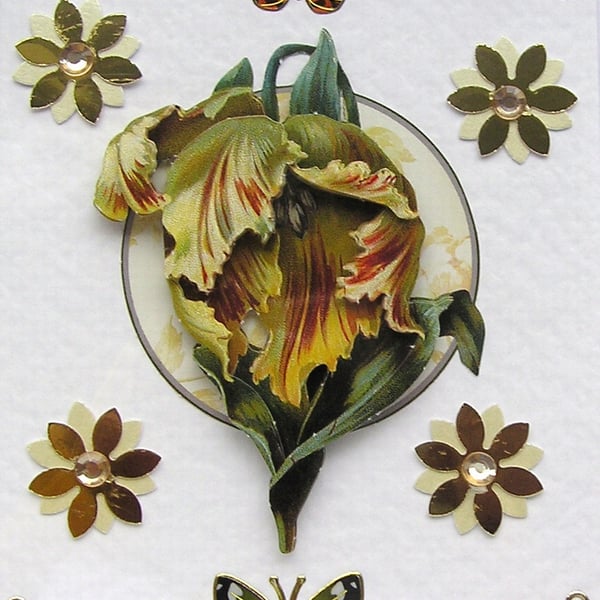 Yellow Flower Hand Crafted 3D Decoupage Card - Blank for any Occasion (2589)