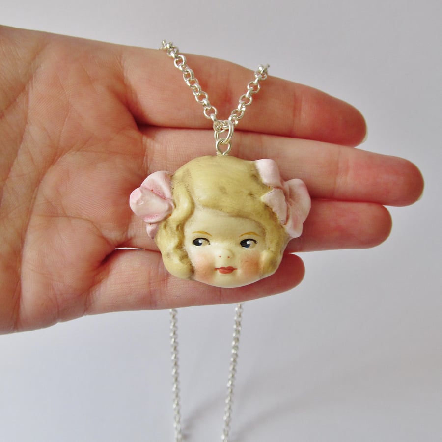 Dottie Dollie Lucy Pink Bows Doll Pendant and Chain