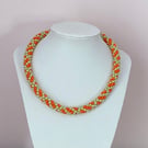 Handmade Orange & Green Woven Pearl Necklace