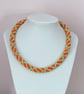 Handmade Orange & Green Woven Pearl Necklace