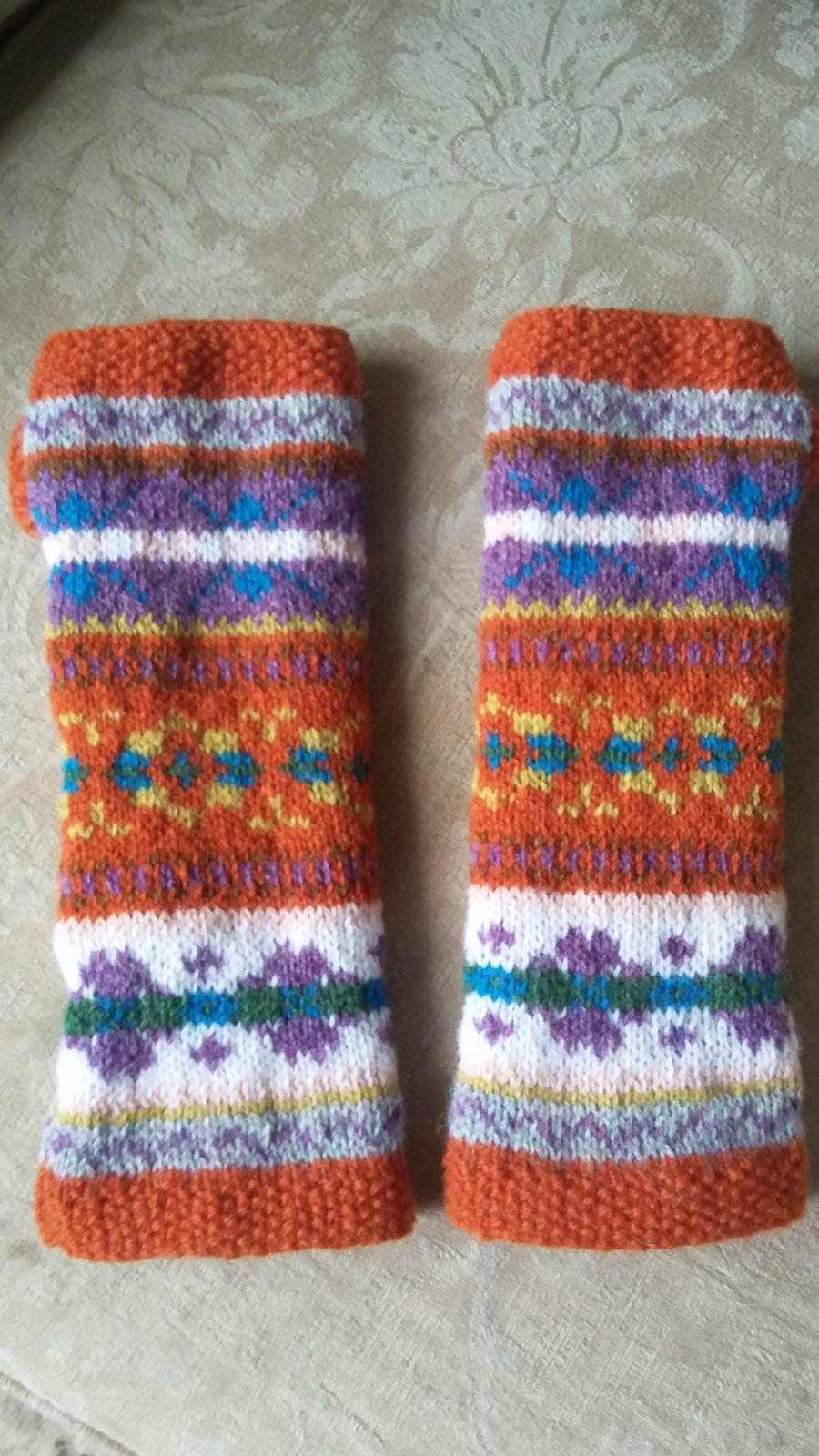 Hand knit pure wool fingerless mittens