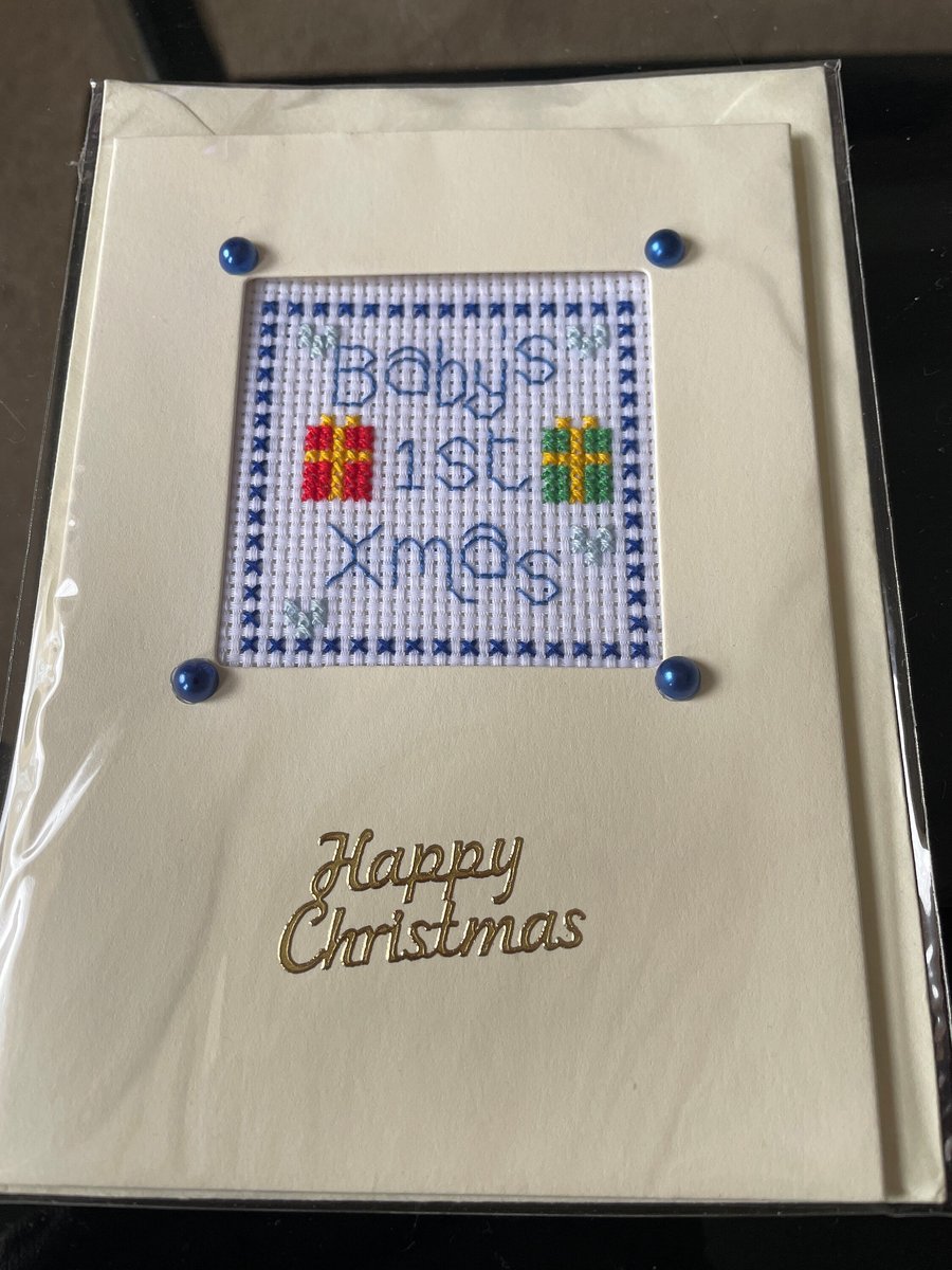 Baby s 1st Christmas Card, cross stitched card