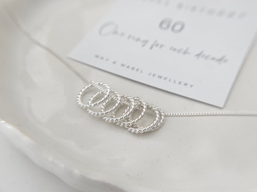 Silver 60th Birthday Necklace, 6 Decades Necklace, Circle Necklace, Gift for her