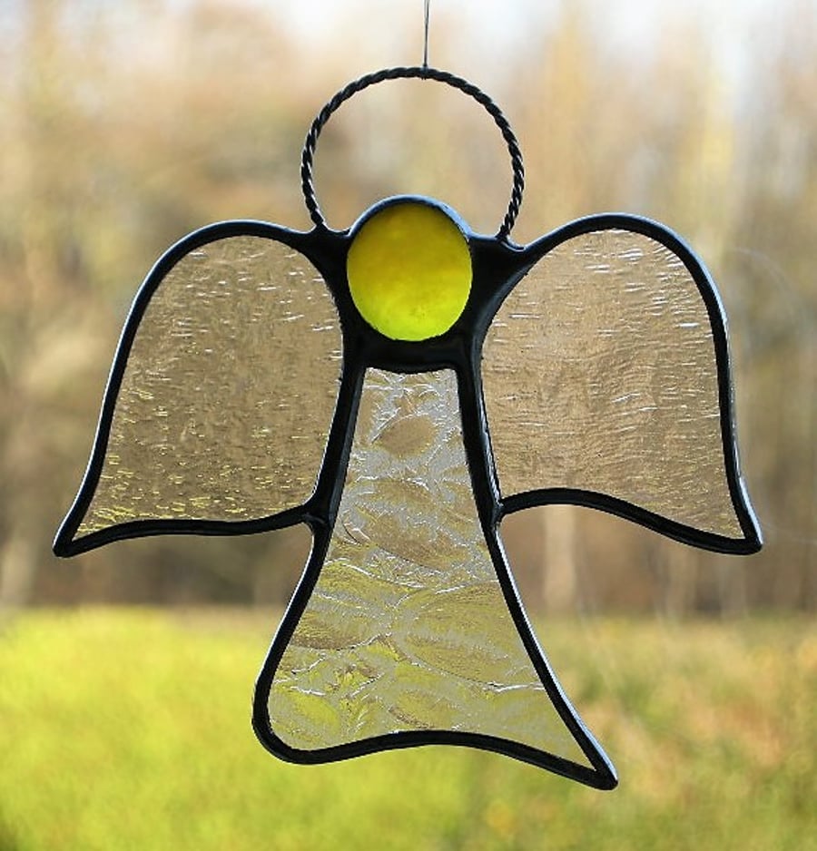 Stained glass suncatcher (Angel) abstract in two different clear textured glass